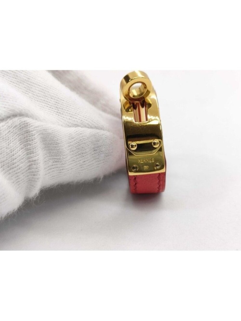 Hermes Scarf Ring Kelly Gold Red Leather - Picture 9 of 10
